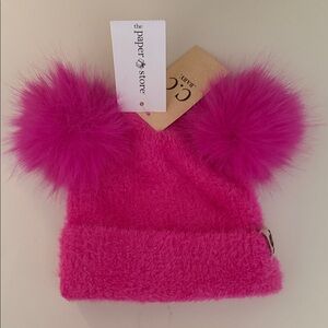 C.C. Boutique Vibrant Pink Kids Hat with Pom-Poms